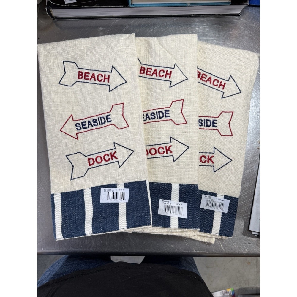 Olivia's Heartland Coastal Kitchen Towels Lot Of 3 Beach Seaside Dock 20x28 New